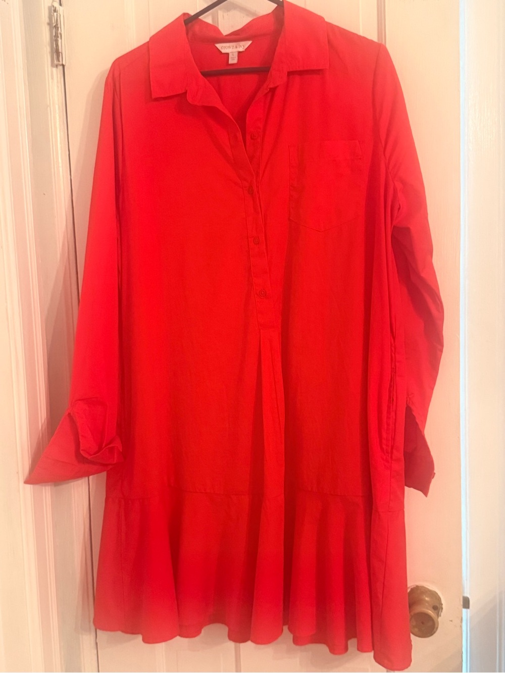 crown & ivy Red Button-Front Tunic Dress